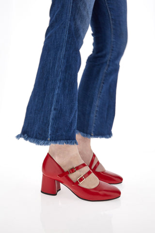 Rote Mary-Jane-Pumps mit doppeltem Riemen, hergestellt in Italien, Pittarello-Klasse 716