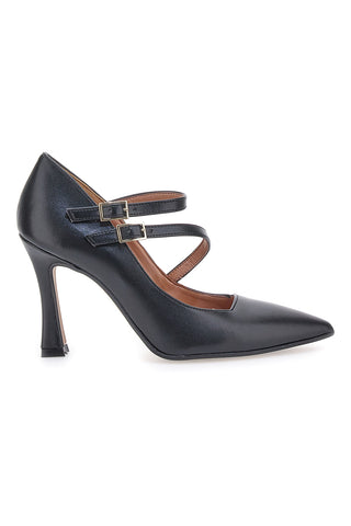 Schwarze Pumps mit Riemen, hergestellt in Italien, Pittarello 173