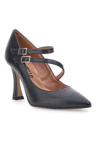 Schwarze Pumps mit Riemen, hergestellt in Italien, Pittarello 173