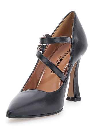 Schwarze Pumps mit Riemen, hergestellt in Italien, Pittarello 173