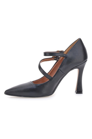 Schwarze Pumps mit Riemen, hergestellt in Italien, Pittarello 173