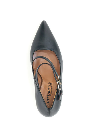Schwarze Pumps mit Riemen, hergestellt in Italien, Pittarello 173