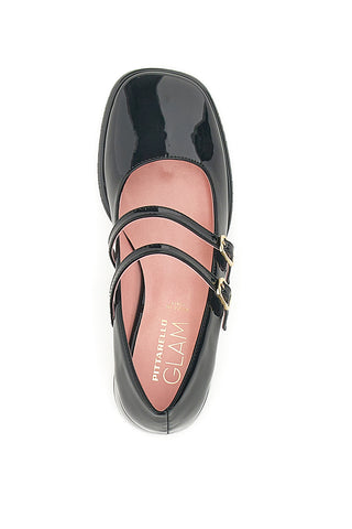 Mary Jane Décolleté Black Paint Effect mit Riemen und niedrigem Absatz PITTARELLO GLAM 3729