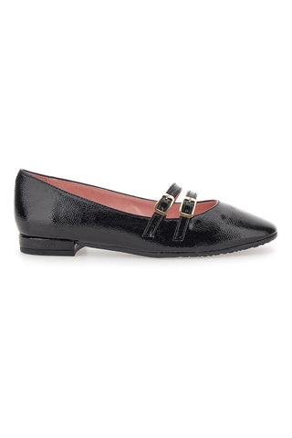Ballerinas aus schwarzem, genähtem Lackleder und Doppelriemen PITTARELLO GLAM 3690