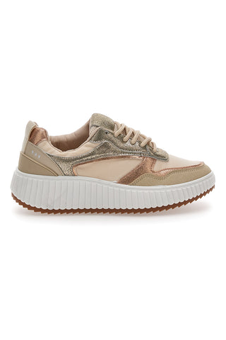 Beigefarbene Sneakers mit metallischen Einsätzen First Lady 012 für Damen