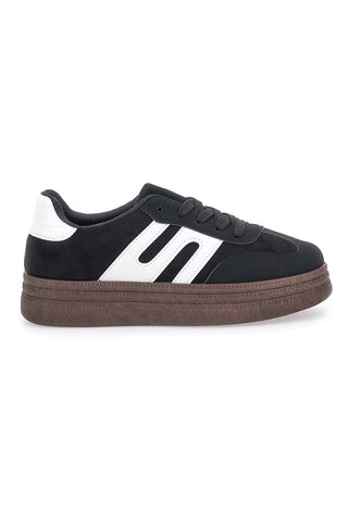 Schwarz-weiße Sneakers mit Flatform First Lady 016