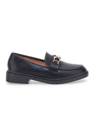 Schwarze Slipper mit goldenem Horsebit FIRST LADY 473