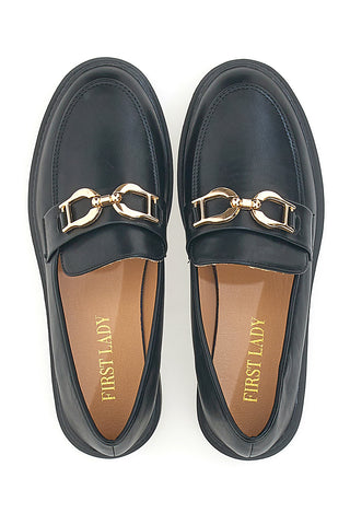 Mocassini neri con morsetto oro FIRST LADY 473