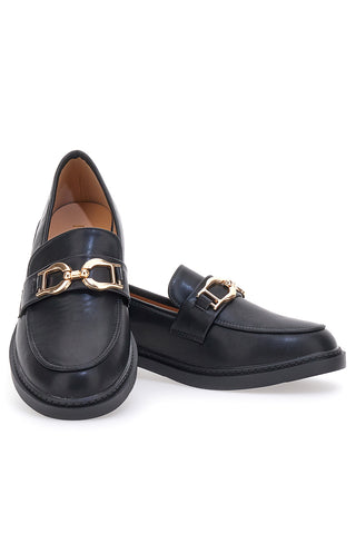 Mocassini neri con morsetto oro FIRST LADY 473