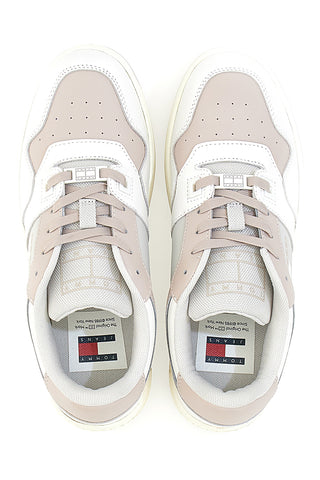 Sneakers Bianche e Rosa Con Tomaia In Pelle TOMMY JEANS BASKET TONAL LOGO