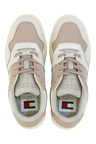 Sneakers Bianche e Rosa Con Tomaia In Pelle TOMMY JEANS BASKET TONAL LOGO