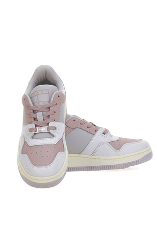 Sneakers Bianche e Rosa Con Tomaia In Pelle TOMMY JEANS BASKET TONAL LOGO
