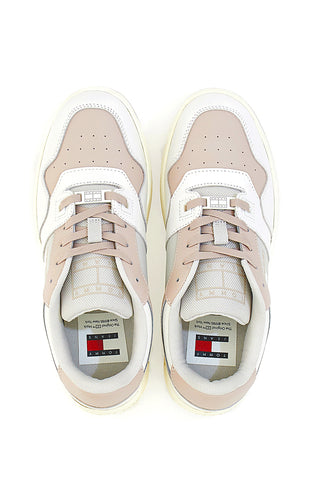 Sneakers Bianche e Rosa Con Tomaia In Pelle TOMMY JEANS BASKET TONAL LOGO