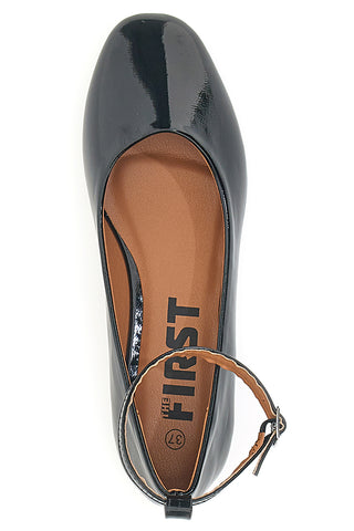Ballerine Nere Effetto Vernice con Cinturino e Tacco Comodo THE FIRST IDE1075