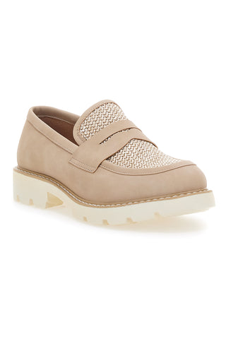 Mocassini beige con bocca di leone e Suola Bianca LE HAVRE PARIS KMD25S15G