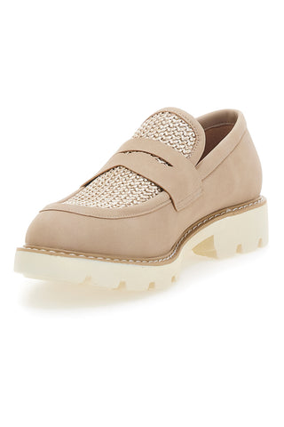 Mocassini beige con bocca di leone e Suola Bianca LE HAVRE PARIS KMD25S15G