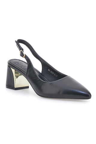 Décolleté Slingback Nere con Tacco con Dettaglio Effetto Cromato Mon Dieu DQ50233