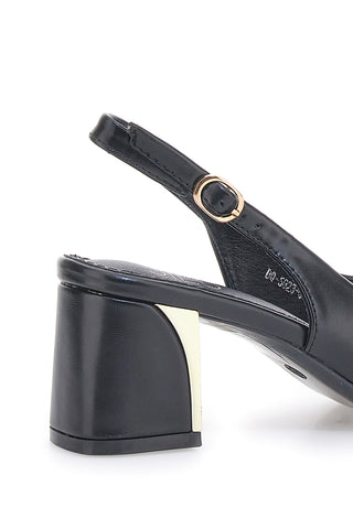 Décolleté Slingback Nere con Tacco con Dettaglio Effetto Cromato Mon Dieu DQ50233