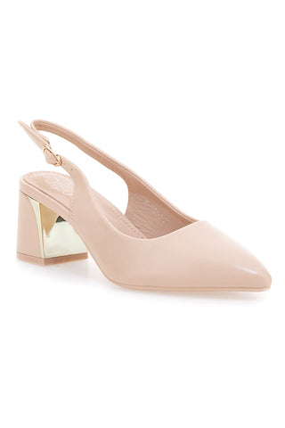 Décolleté Slingback Nude con Tacco con Dettaglio Effetto Cromato Mon Dieu DQ50233