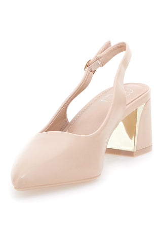 Décolleté Slingback Nude con Tacco con Dettaglio Effetto Cromato Mon Dieu DQ50233
