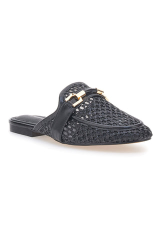 Schwarze Pantoletten mit goldenem Clip Le Havre Paris LLY27