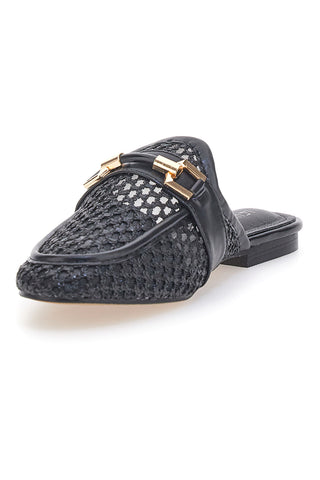 Schwarze Pantoletten mit goldenem Clip Le Havre Paris LLY27