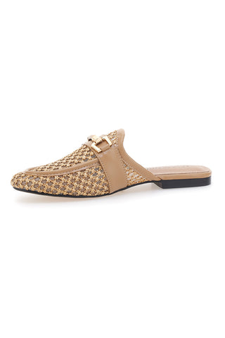 Beige Pantolette mit goldenem Clip Le Havre Paris LLY27