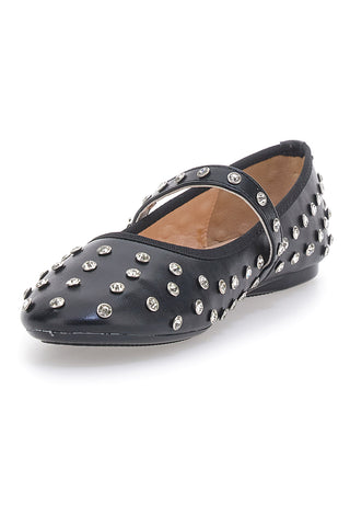 Schwarze Ballerinas mit Nieten und Riemen LE HAVRE PARIS PL25801