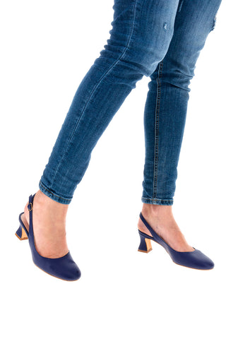 Marineblaue Slingback-Pumps mit niedrigem Absatz PITTARELLO GLAM 3608
