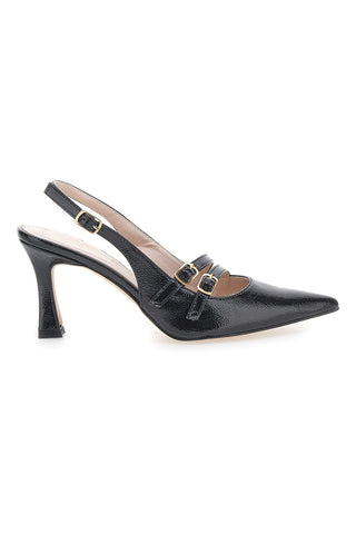 Schwarze spitze Slingback-Pumps mit Lackeffekt PITTARELLO GLAM 3591