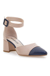 Hautfarbene Pumps mit blauer Spitze und Blockabsatz PICTARELLO 113