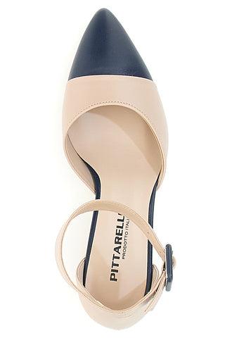 Hautfarbene Pumps mit blauer Spitze und Blockabsatz PICTARELLO 113