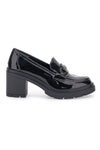 First Lady P633 Schwarze Lack-Loafer mit Absatz und Horsebit