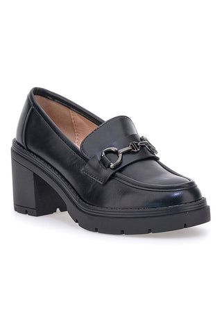 Mocassini neri con tacco e morsetto First Lady P634