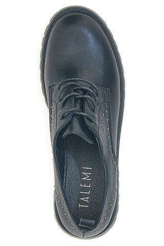 Talemi JN10121 schwarze Schnürschuhe mit Nieten und Profilsohle