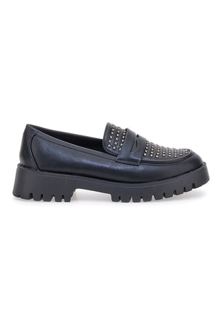 Talemi JN10125 schwarze Loafer mit Nieten und Profilsohle