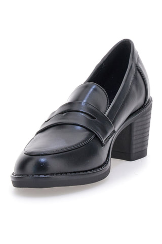Mocassini neri con tacco largo e mascherina Talemi PMM24923