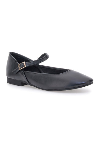 The First IDEA01 Mattschwarze Ballerinas mit Riemen