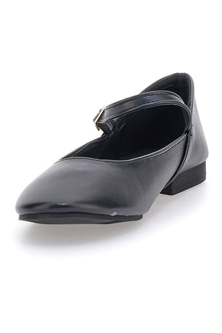 The First IDEA01 Mattschwarze Ballerinas mit Riemen