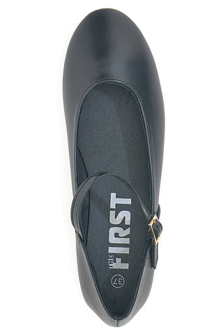 The First IDEA01 Mattschwarze Ballerinas mit Riemen