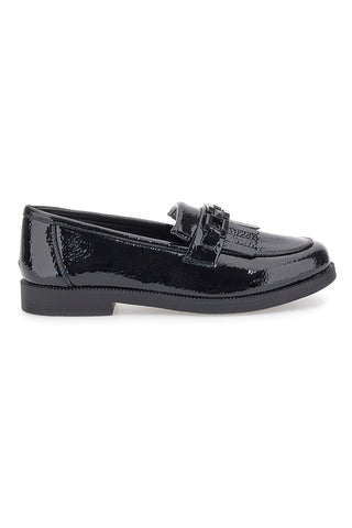 Schwarze Lack-Loafer mit Fransen und Prima Riga-Riemen MINA1995