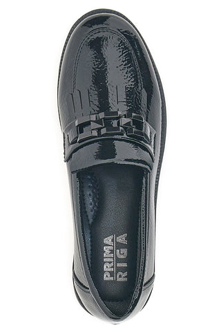 Mocassini neri verniciati con frange e fascetta Prima Riga MINA1995