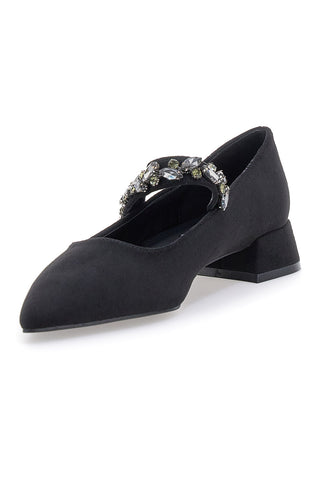 Mariella Burani 51680 schwarze Stoffpumps mit Schmucksteinriemen