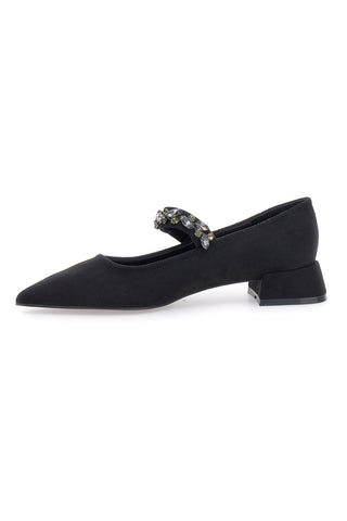 Ballerine nere in tessuto con cinturino gioiello Mariella Burani 51680