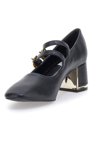 Schwarze Pumps aus gebürstetem Material mit Doppelschnalle Mariella Burani 51810C1151