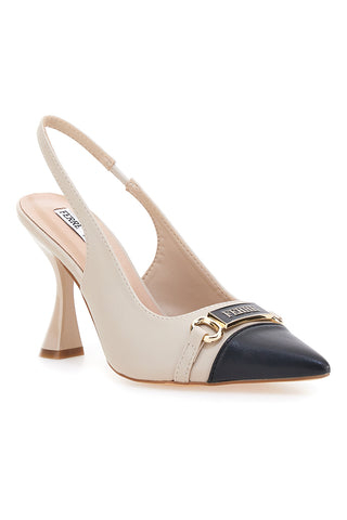 Décolleté beige e nero con punta bicolore e tacco scultura Ferré F467C581