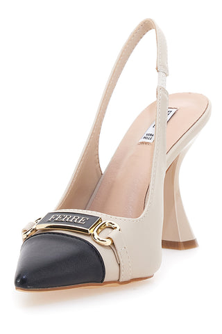 Décolleté beige e nero con punta bicolore e tacco scultura Ferré F467C581