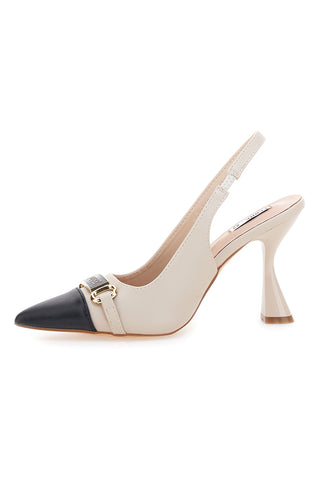 Décolleté beige e nero con punta bicolore e tacco scultura Ferré F467C581