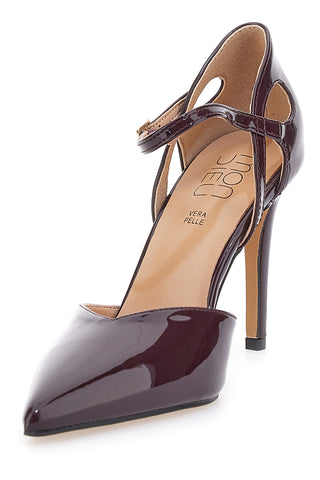 Burgunder Lacklederpumps mit Riemchen und hohem Absatz Mon Dieu 1926Q266