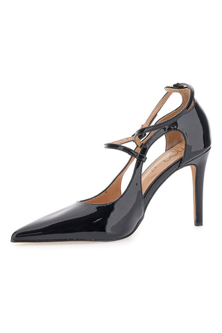 Mon Dieu 1926Q49 Schwarze Pumps mit spitzer Zehenpartie und gekreuzten Riemen